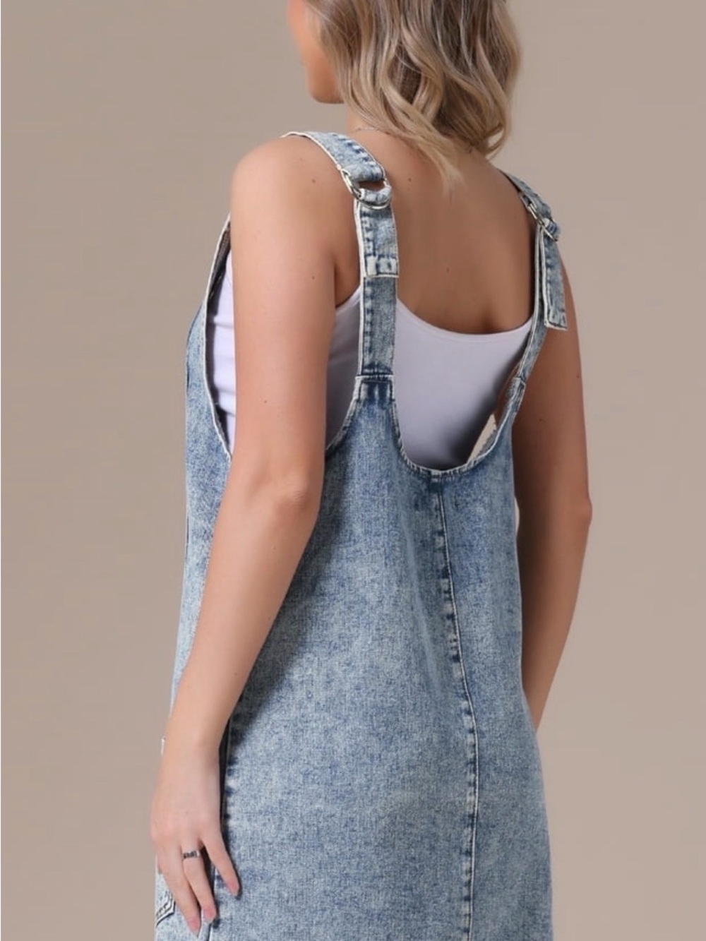 Acid Wash Denim Overall Dress Pocket Front Sz XXL - Picture 6 of 7
